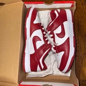 Nike Red and White Low Dunk Retro Sneakers